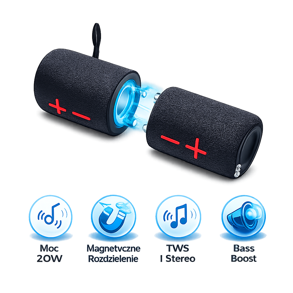 Basik™ Dual Beat 20W – Rozdzielany Głośnik Bluetooth z Efektem Stereo